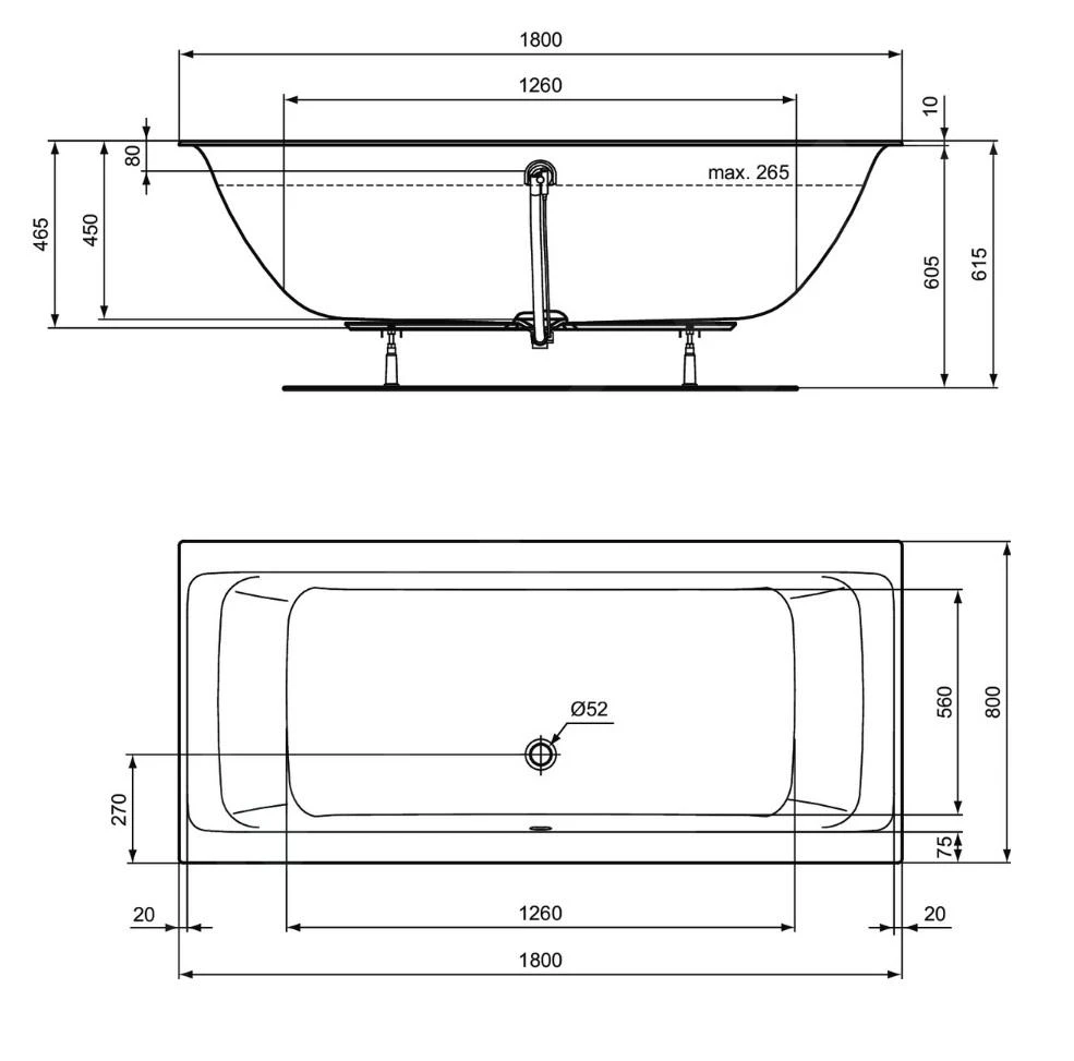 Ideal Standard Connect Air - Bad 1800x800 Mm, Wit R029601 - Afbeelding 2