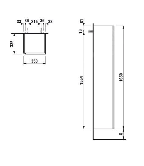 Laufen Lani - Hoge Kast 165x35 Cm, 1 Deur, Scharnieren Rechts, Glanzend Wit H4037221122611 - Afbeelding 2
