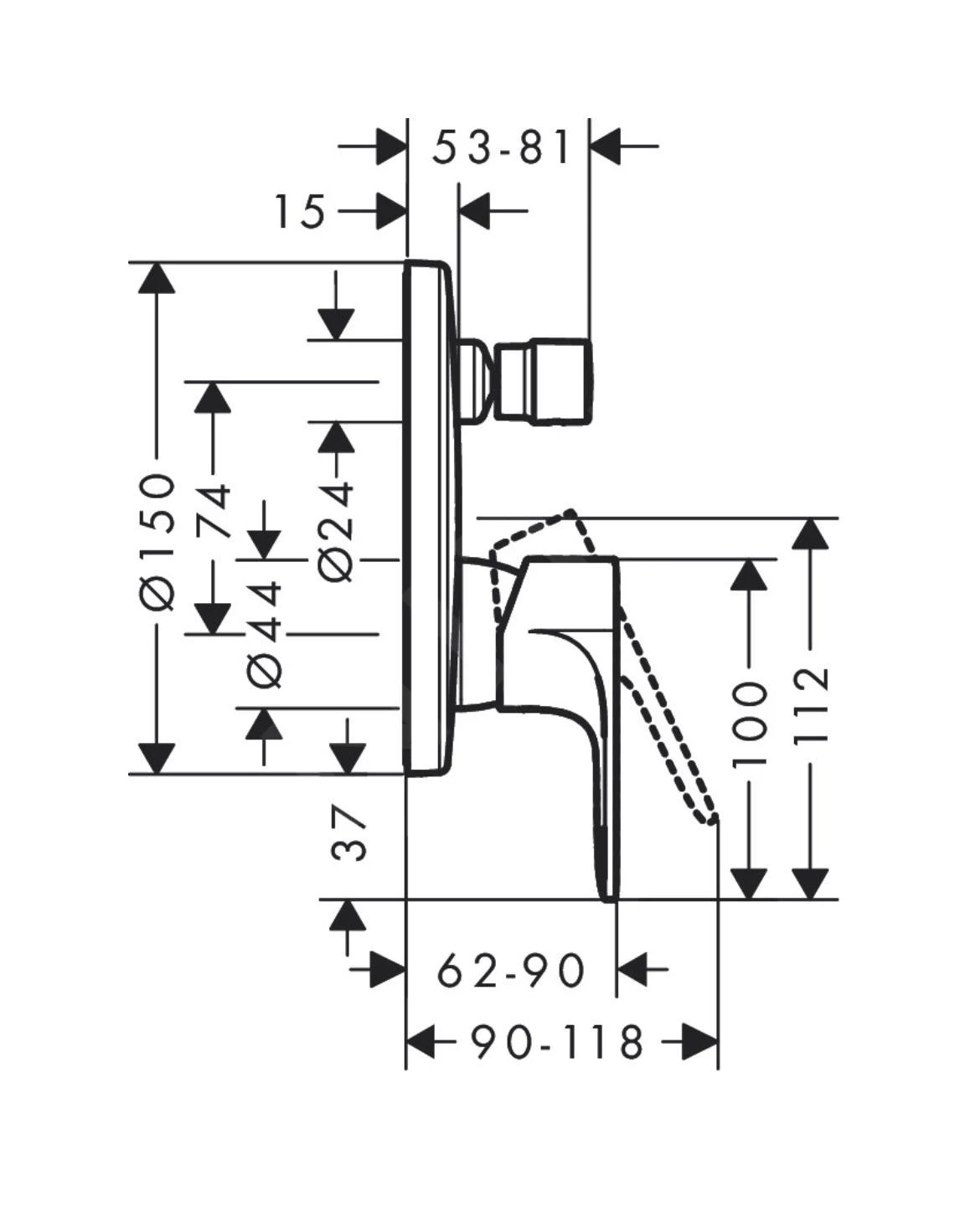 Hansgrohe Rebris S - Afdekset Badkraan, Chroom 72466000 - Afbeelding 2