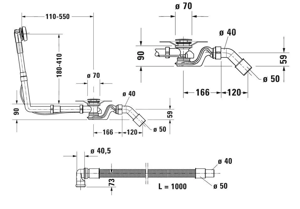 Duravit Toebehoren - Af- En Overloopgarnituur, Bowden, Chroom 792218000001000 - Afbeelding 2
