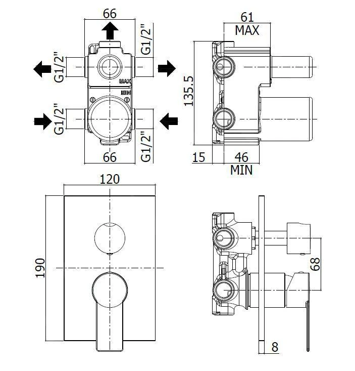 Paffoni Tango - Inbouw Douchekraan Met Omstelkraan, 3 Functies, Chroom TA019CR - Afbeelding 2