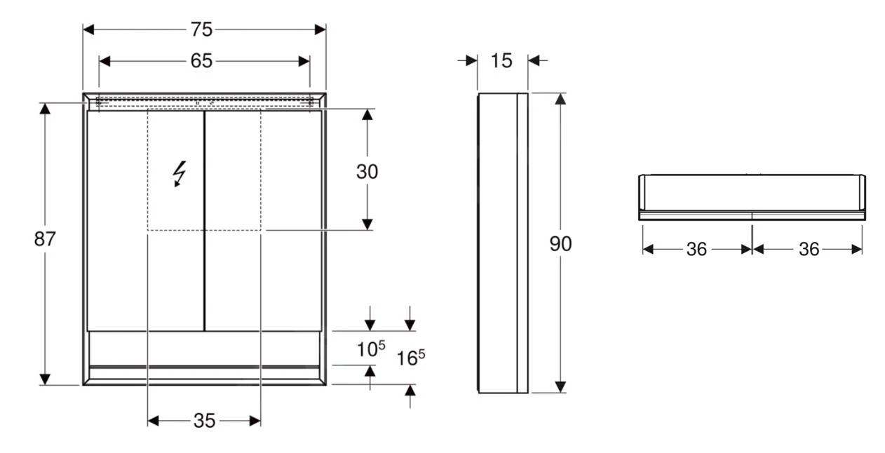 Geberit ONE - Spiegelkast Met LED-verlichting, 750x900x150 Mm, 2 Deuren, Met Nis, Wit 505.832.00.2 - Afbeelding 2