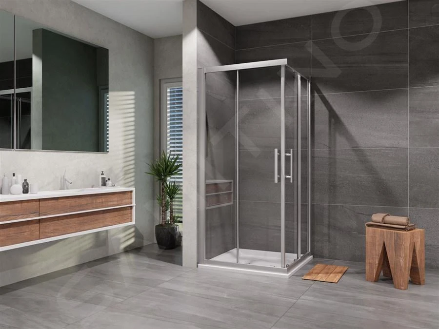 Lansanit LitEX Terni - Douchecabine 4 Delig 900x900 Mm, Glanzend Aluminium/mat Glas CF99-190-M