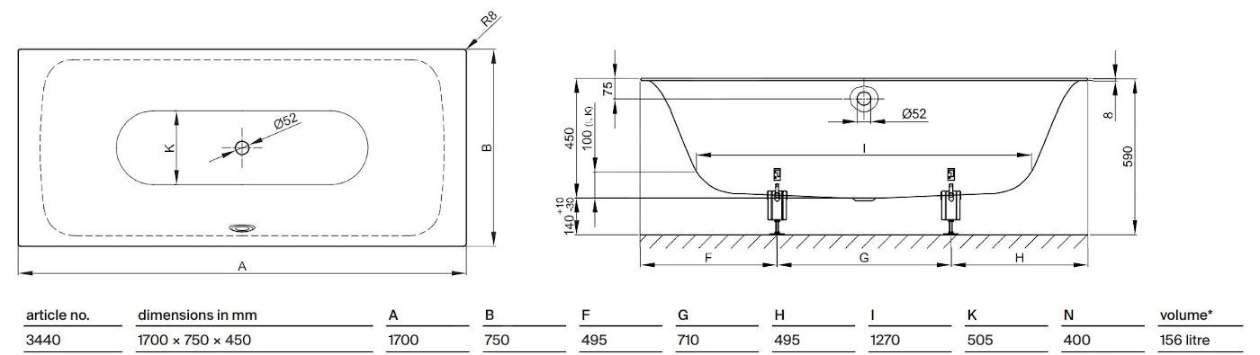 Bette Lux - Inbouwbad 1700x750 Mm, Wit 3440-000 - Afbeelding 2