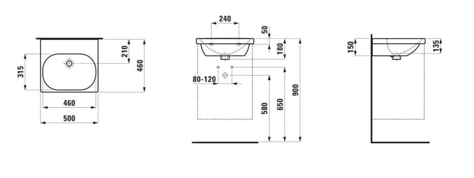 Laufen Lua - Meubelwastafel 50x46 Cm, Met Overloop, Zonder Kraangat, LCC, Wit H8160814001091 - Afbeelding 2