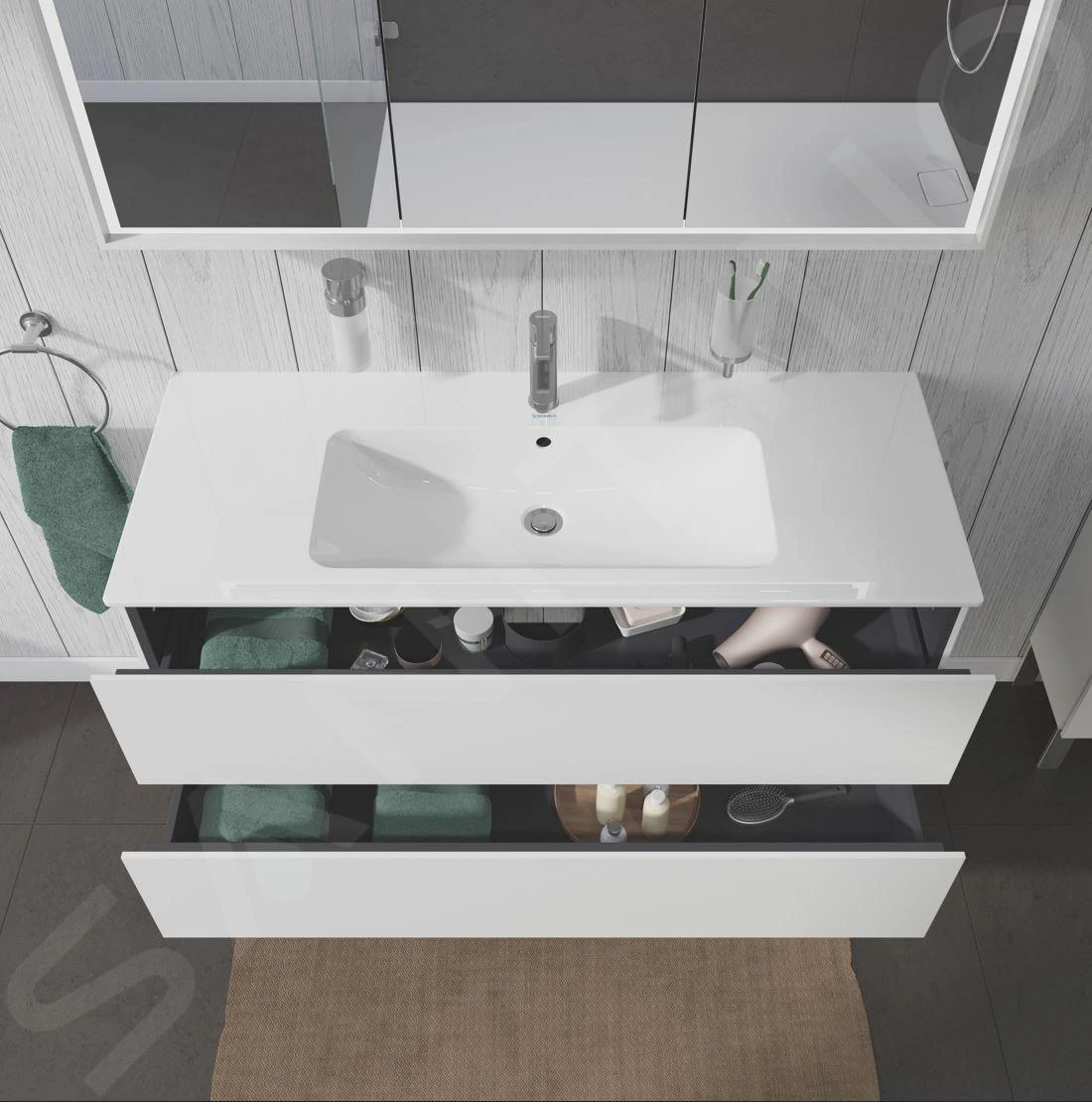 Duravit L-Cube - Wastafelonderkast 550x1220x481 Mm, 2 Laden, Glanzend Wit LC624302222 - Afbeelding 7