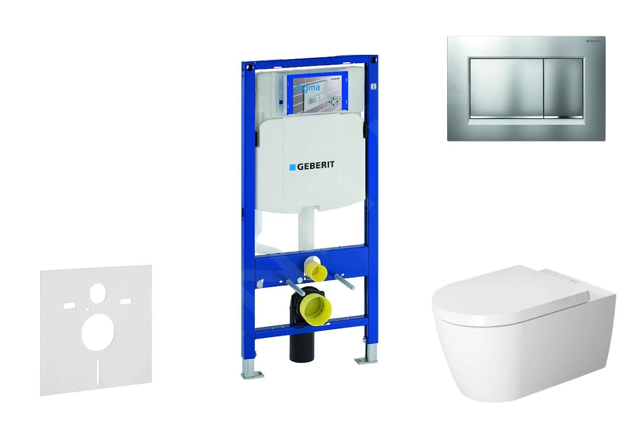 Geberit Duofix - Toiletset Met Sigma30 Bedieningsplaat, Mat Chroom/chroom + Duravit ME By Starck Hangend Toilet En Wc Bril, Rimless, SoftClose 111.300.00.5 NM7