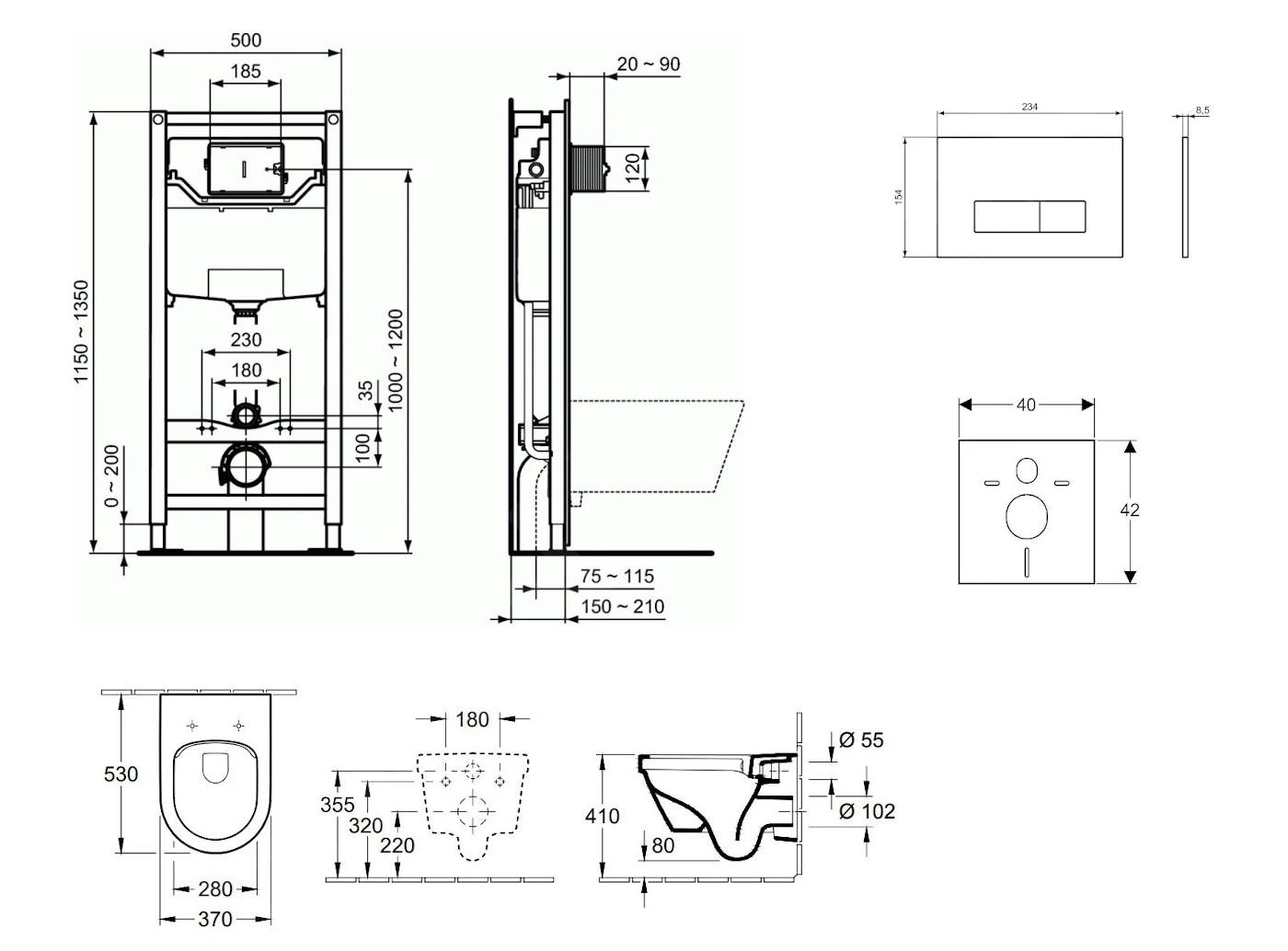 Ideal Standard ProSys - Toiletset- Inbouwreservoir, Closet, WC-zitting Architectura, Oleas M2 Bedieningsplaat, DirectFlush, SoftClose, CeramicPlus, Mat Chroom ProSys120M SP44 - Afbeelding 2