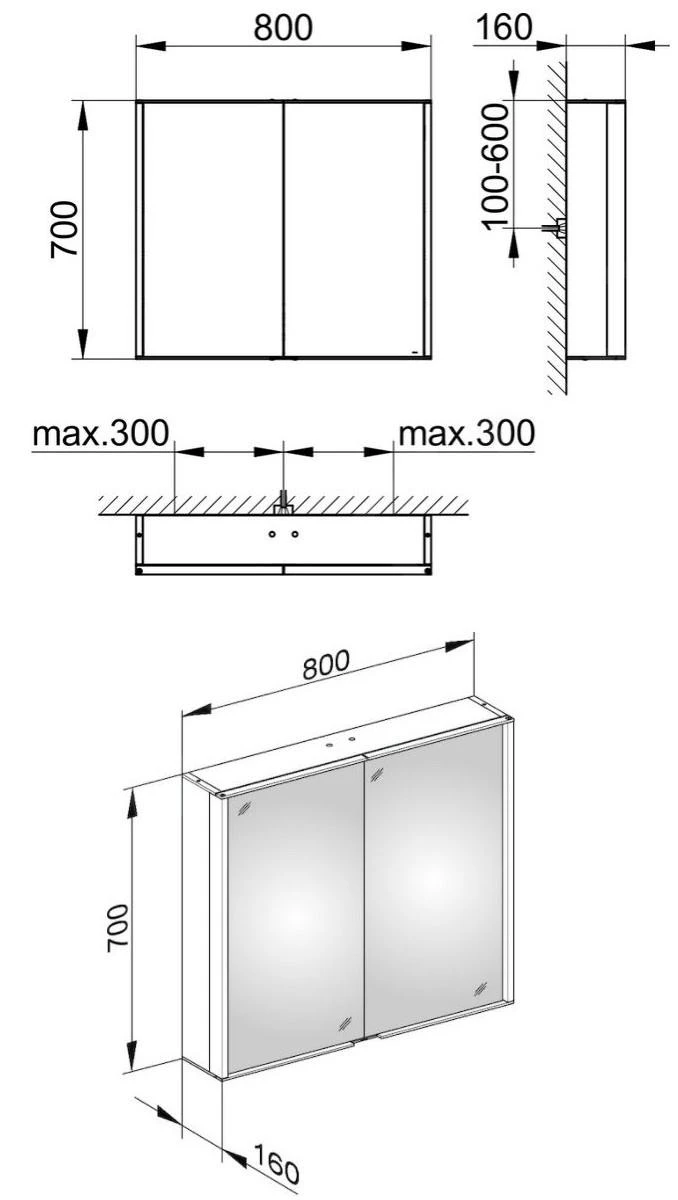 Keuco Royal Match - Spiegelkast Met LED-verlichting, 800x700x160 Mm, Zilver Geanodiseerd 12802171311 - Afbeelding 2