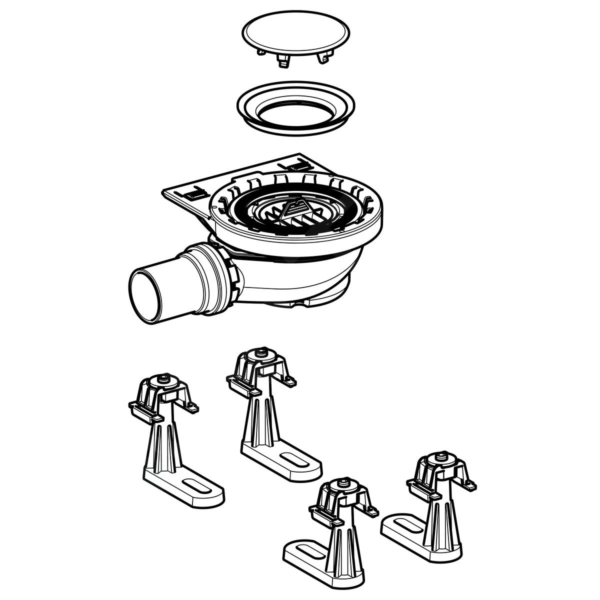 Geberit Setaplano - Afvoerset Met 4 Steunpoten, Voor Setaplano Douchebak, Waterslothoogte 50 Mm 154.010.00.1 - Afbeelding 3