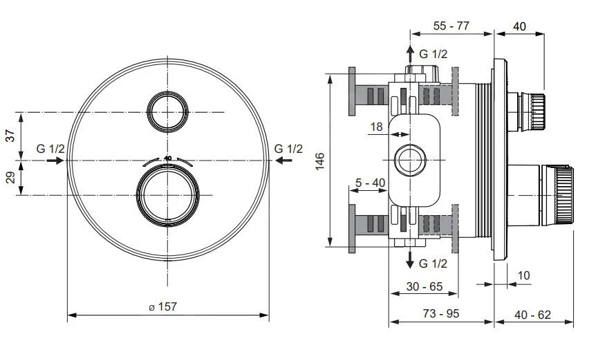 Ideal Standard CeraTherm Navigo - Inbouwthermostaat, Opbouwdeel, Magnetic Grey A7295A5 - Afbeelding 2