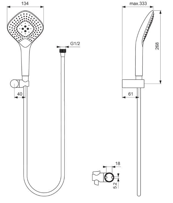 Ideal Standard Idealrain Evo Jet - Doucheset Met Handdouche, 3 Straalsoorten, Douchehouder En Doucheslang, Chroom B2460AA - Afbeelding 2