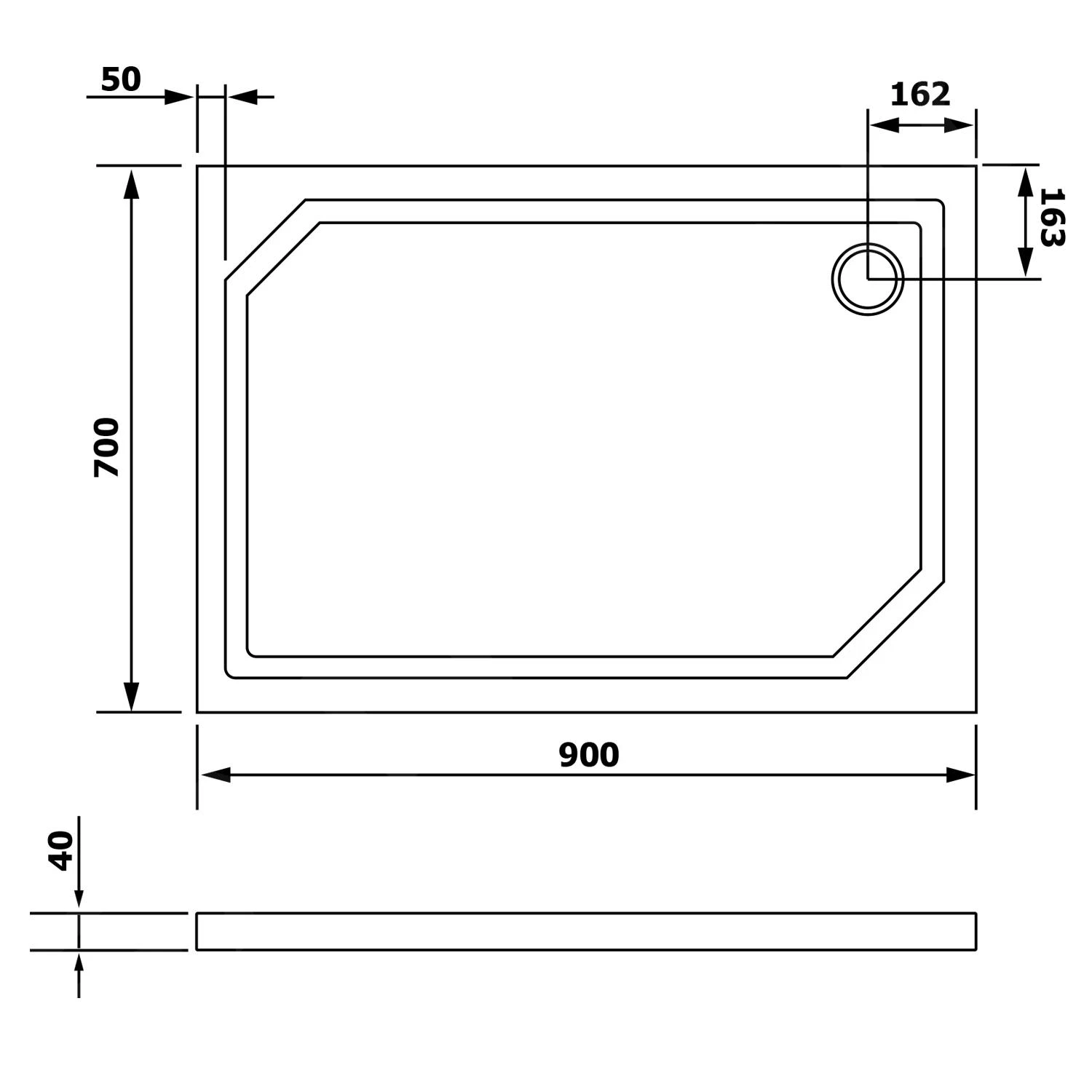 Gelco Douchebakken - Douchebak SARA, 900x700 Mm, Wit HS9070 - Afbeelding 2