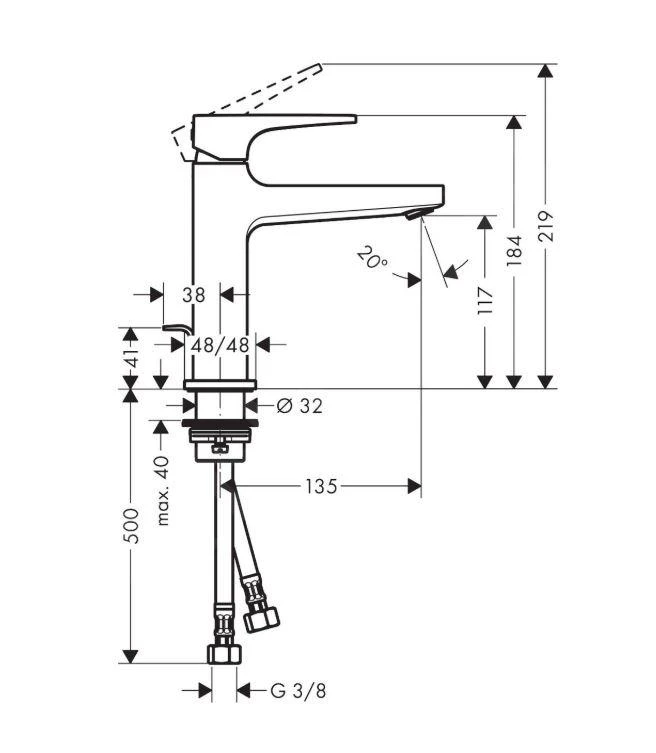 Hansgrohe Metropol - Wastafelkraan 110 Met Afvoergarnituur Met Een Trekstang, Chroom 32506000 - Afbeelding 2