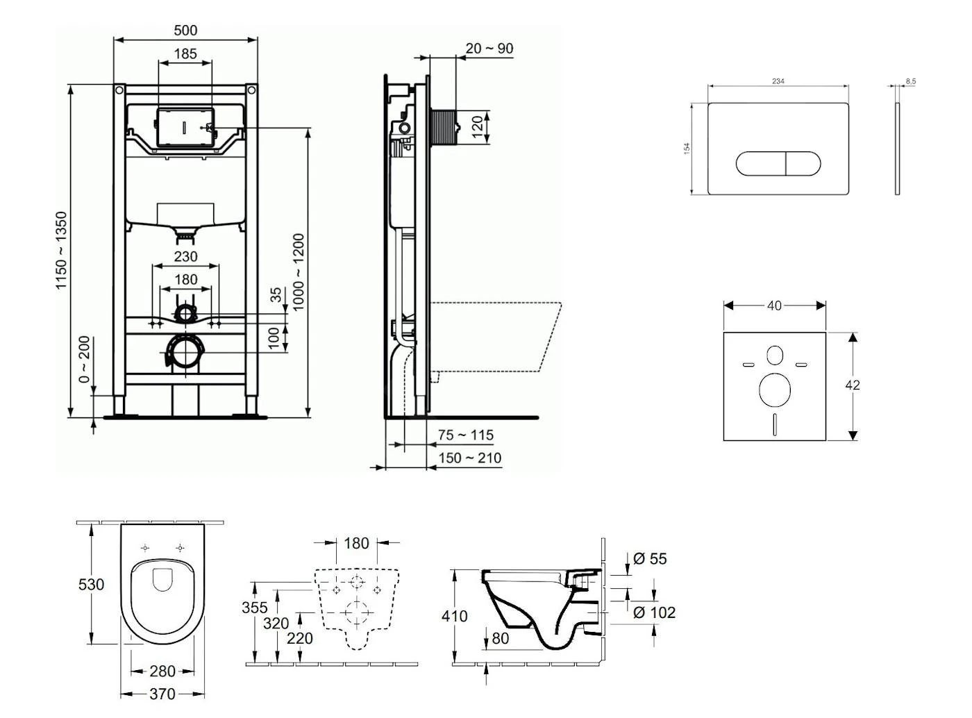 Ideal Standard ProSys - Toiletset- Inbouwreservoir, Closet, WC-zitting Architectura, Oleas M1 Bedieningsplaat, DirectFlush, SoftClose, CeramicPlus, Mat Chroom ProSys120M SP47 - Afbeelding 2