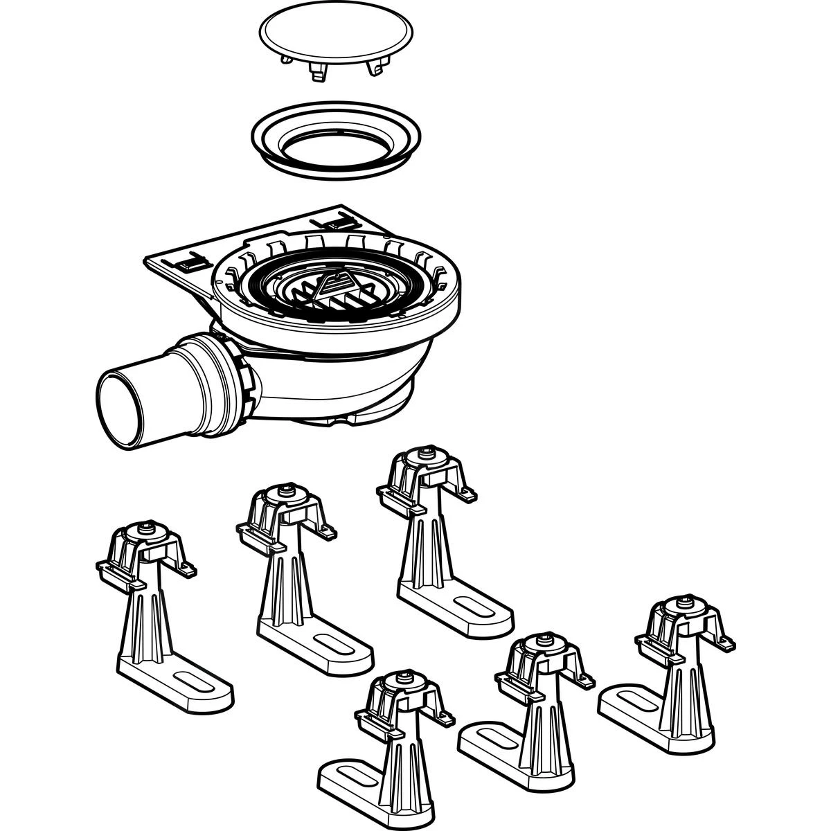 Geberit Setaplano - Afvoerset Met 6 Steunpoten, Voor Setaplano Douchebak, Waterslothoogte 50 Mm 154.013.00.1 - Afbeelding 3
