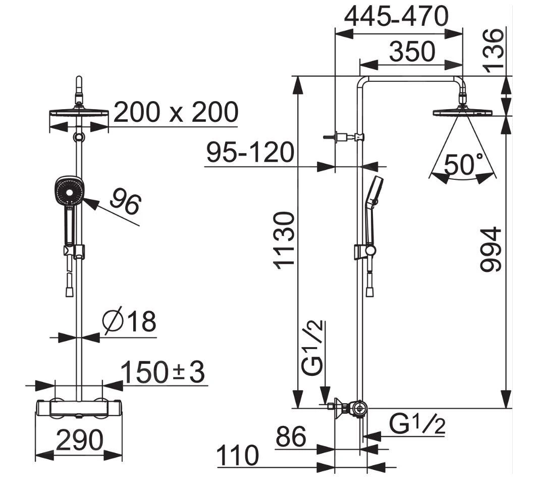 Hansa Micra - Doucheset Style 200 Met Thermostaat, Thermo Cool, ECO, Chroom 44350230 - Afbeelding 2