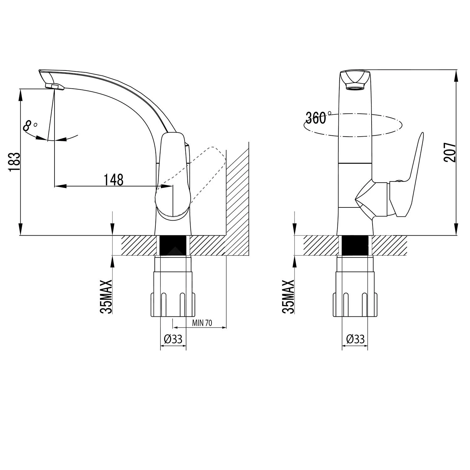 Sapho Soliter - FLY Wastafelkraan Met Draaibare Uitloop, Chroom DF004 - Afbeelding 2