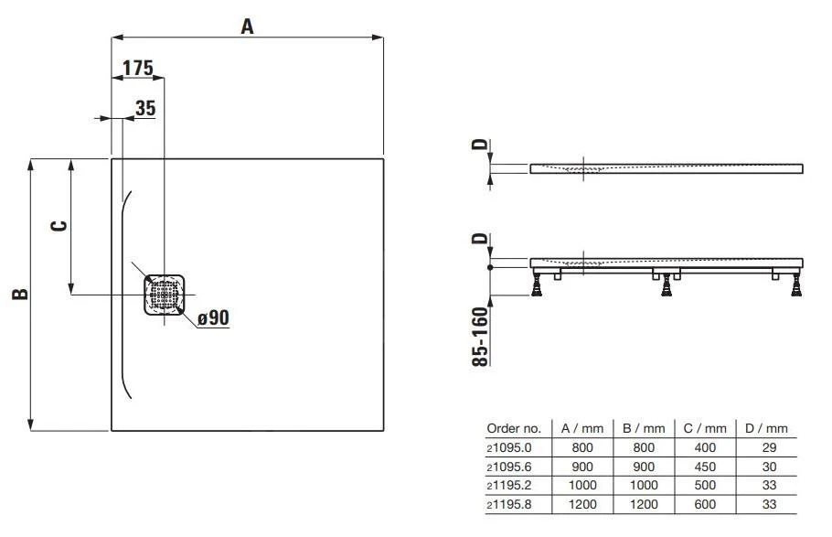 Laufen Pro - Douchebak 800x800 Mm, Wit H2109500000001 - Afbeelding 2
