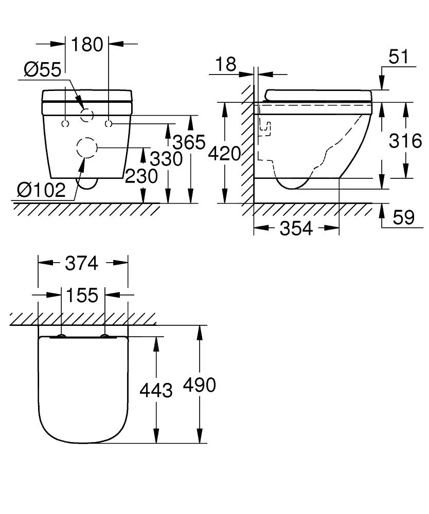 Grohe Euro Ceramic - Hangend Toilet Met Softclose Wc Bril, Rimless, Triple Vortex, Alpine Wit 39693000 - Afbeelding 2