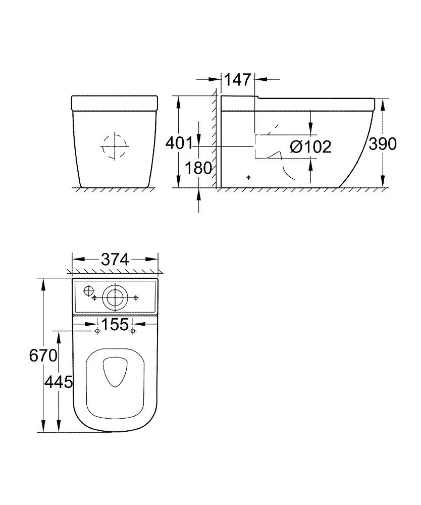 Grohe Euro Ceramic - Staande Toiletpot, Rimless, Triple Vortex, Wit Alpine 39338000 - Afbeelding 2