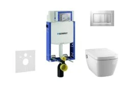 Geberit Kombifix - Inbouwreservoir Voor Hangend Toilet Met SIGMA30 Bedieningsknop, Mat Chroom/chroom + Tece One - Hangend Douche-wc En Wc-bril, Rimless, SoftClose 110.302.00.5 NT7