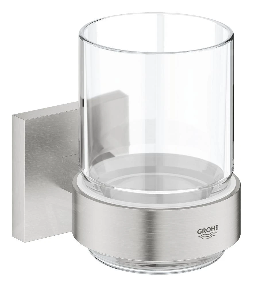 Grohe QuickFix Start Cube - Beker Met Houder, Voor Tandenborstel En Tandpasta, Glas/supersteel 41097DC0