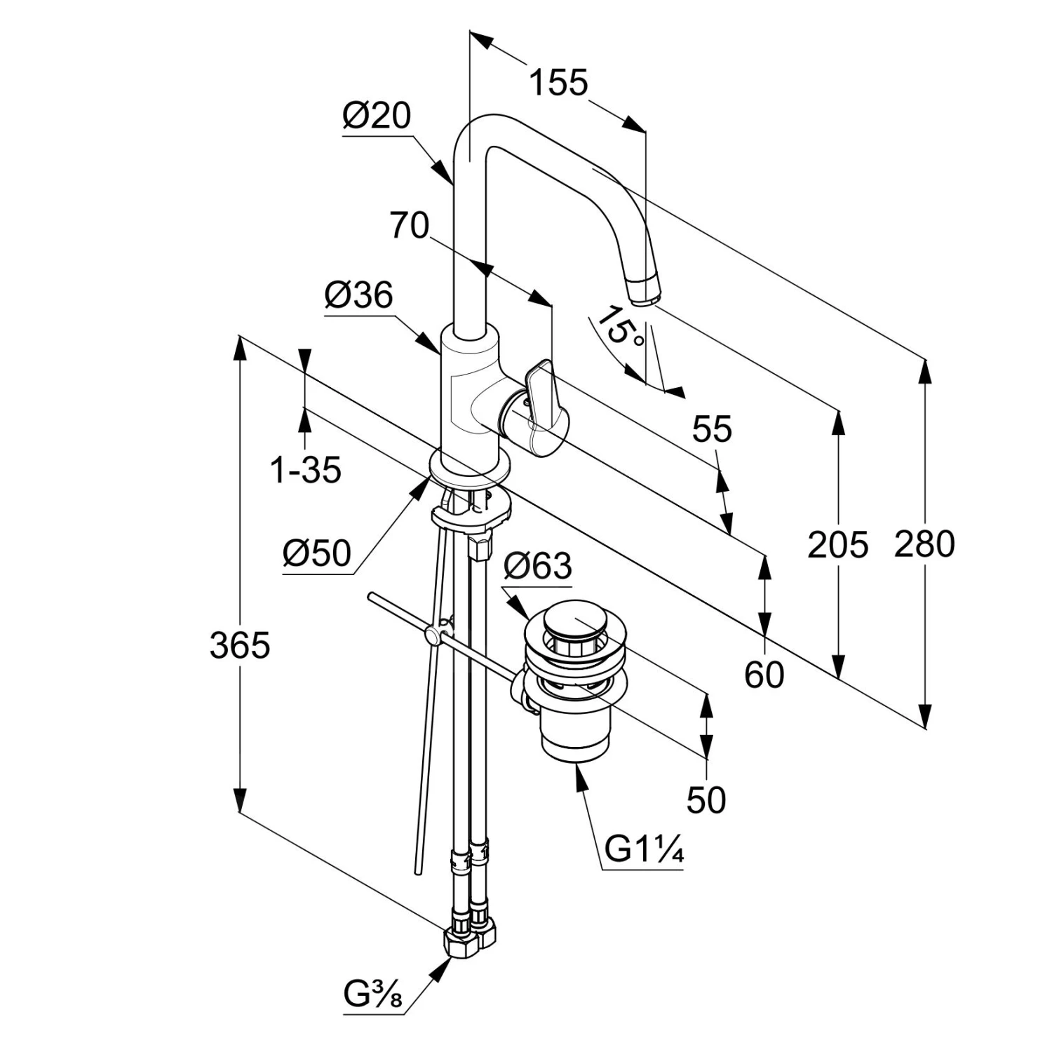 Kludi Pure&Easy - Wastafelkraan Met Waste En Draaibare Uitloop, Chroom 370230565 - Afbeelding 2