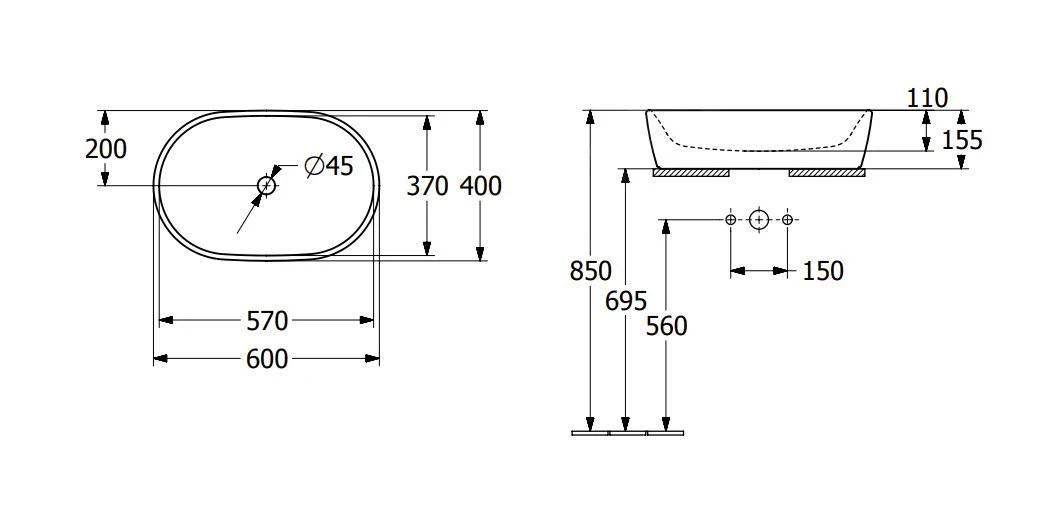 Villeroy & Boch Architectura - Opzetwastafel, 600x400 Mm, Zonder Overloop, Alpine Wit 5A266101 - Afbeelding 2