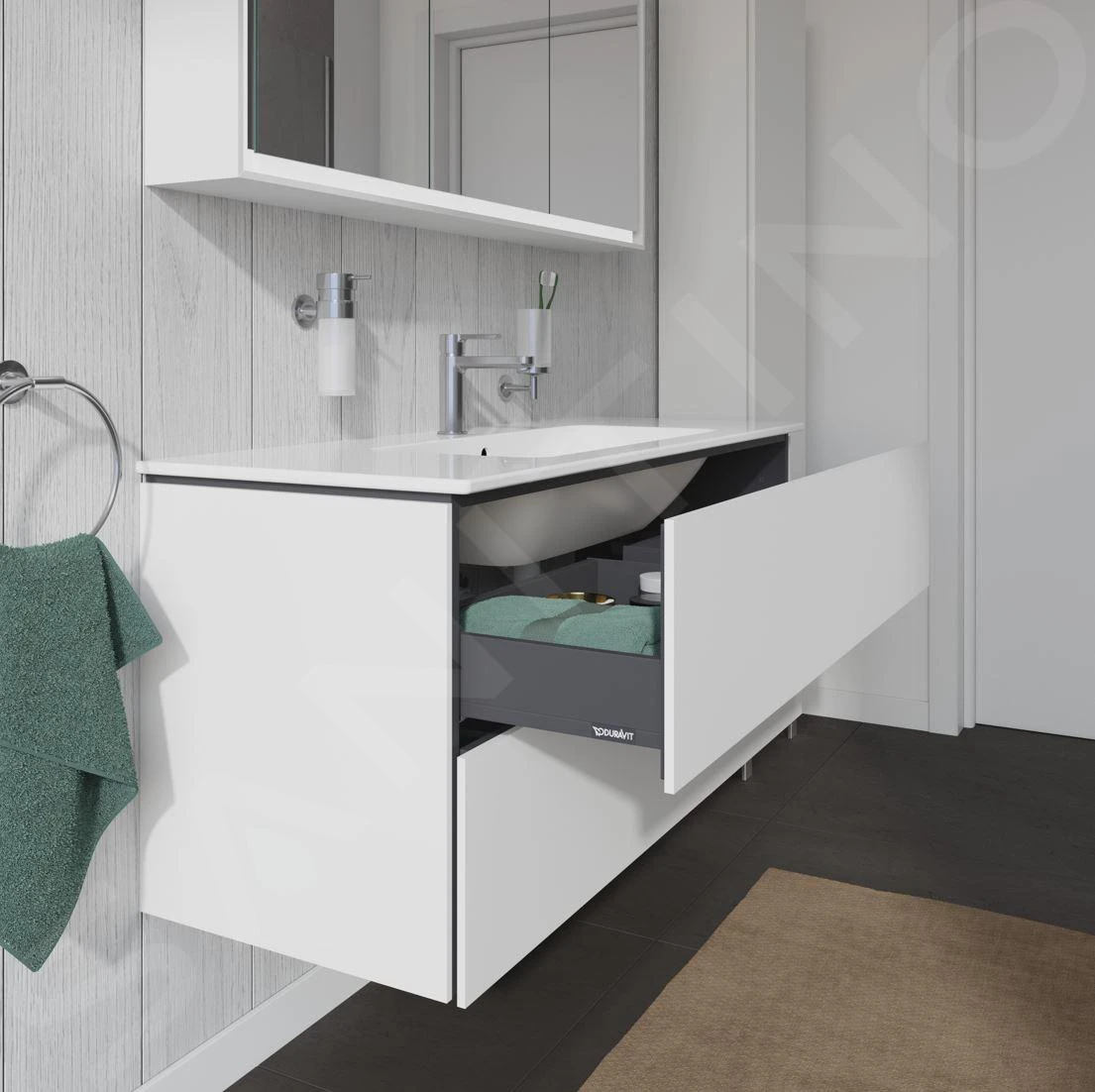 Duravit L-Cube - Wastafelonderkast 550x1220x481 Mm, 2 Laden, Glanzend Wit LC624302222 - Afbeelding 5