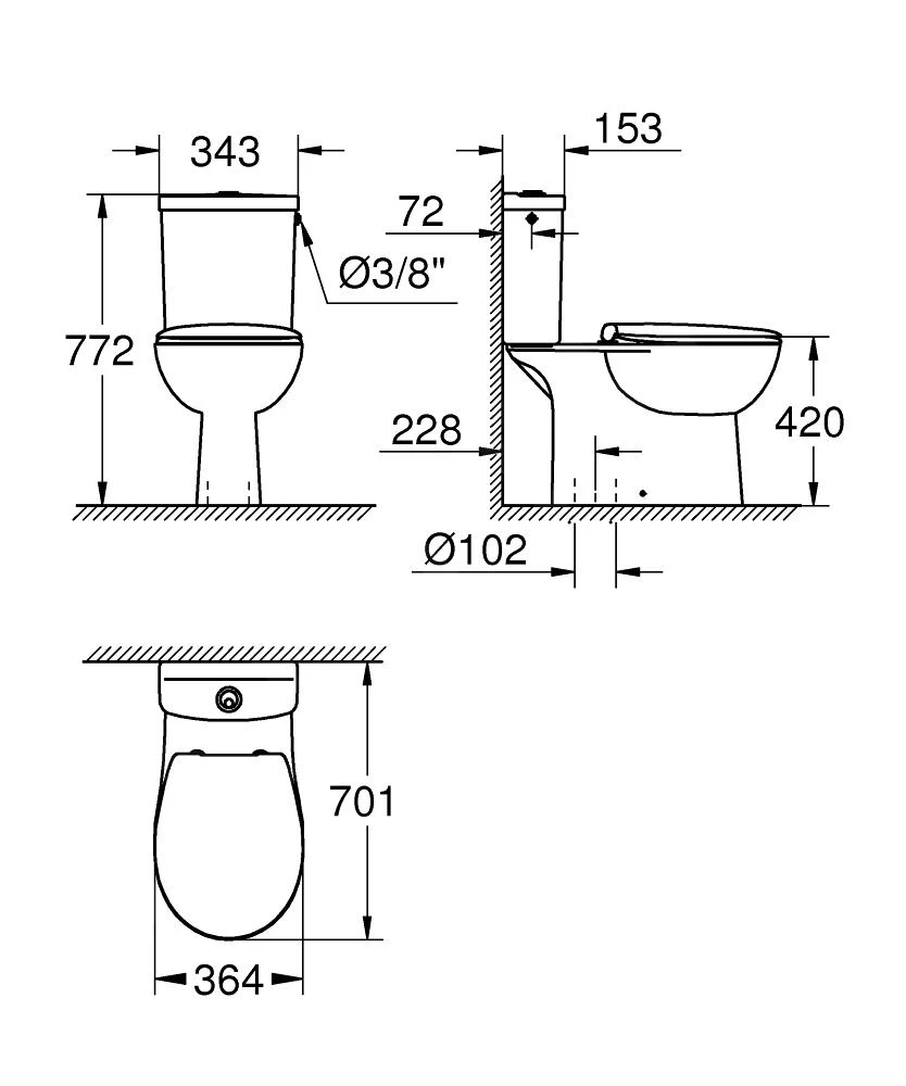Grohe Bau Ceramic - Duobloktoilet Met Jachtbak En SoftClose Wc Zitting, Rimless, Alpine Wit 39346000 - Afbeelding 2