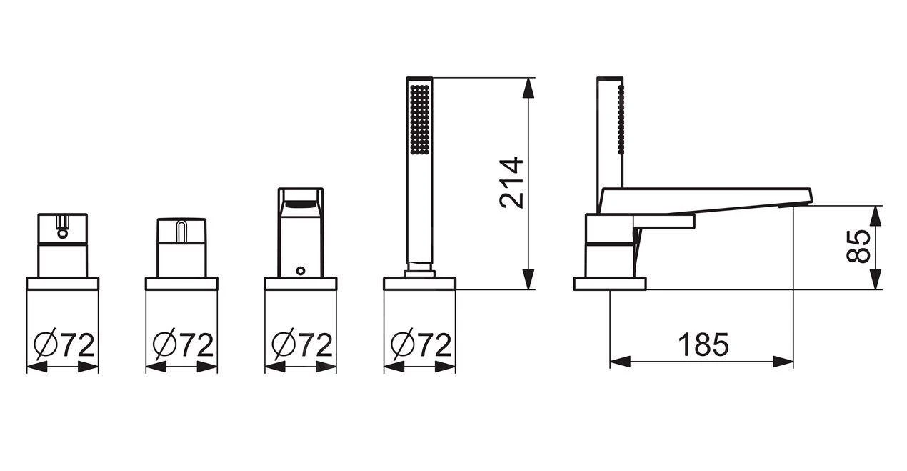 Hansa Loft - Badrandkraan, 4-gats Installatie, Chroom 57752473 - Afbeelding 2