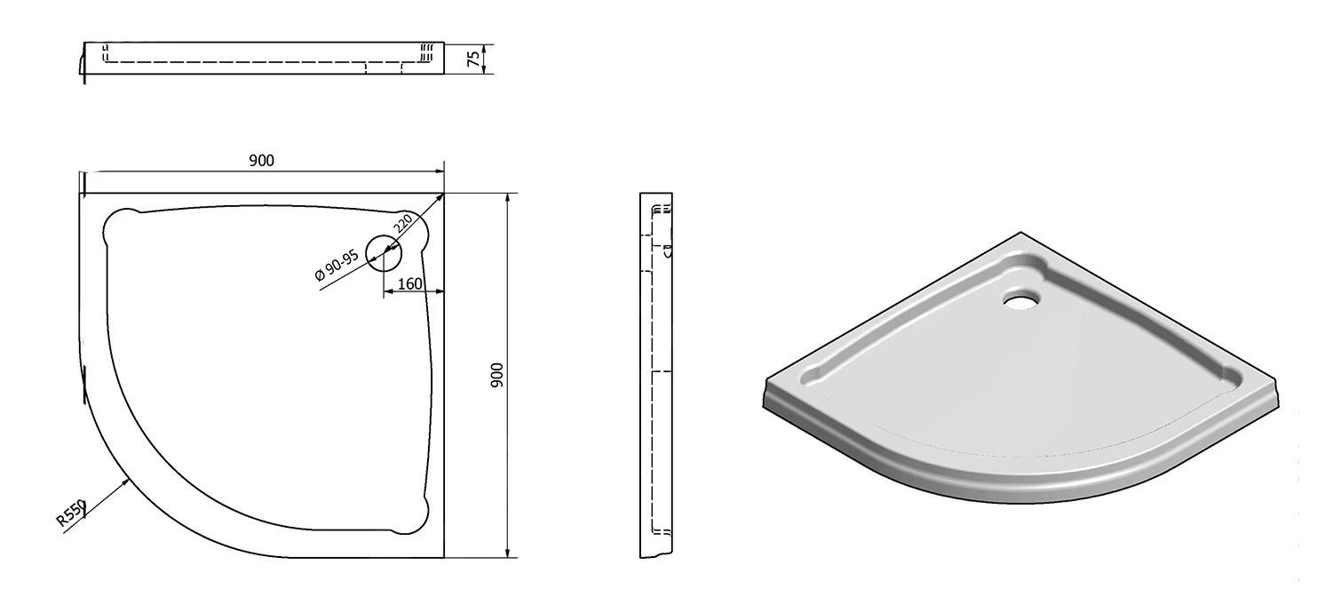 Gelco Douchebakken - Douchebak HERA, 900x900 Mm, R550, Wit GH559 - Afbeelding 2