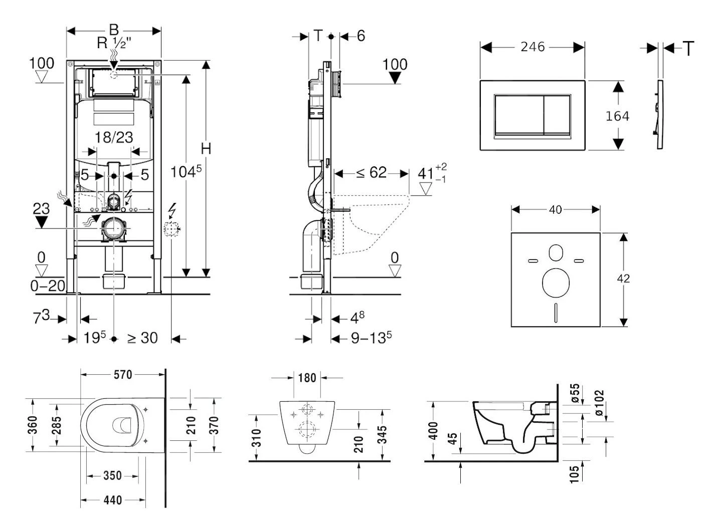Geberit Duofix - Toiletset Met Sigma30 Bedieningsplaat, Mat Chroom/chroom + Duravit ME By Starck Hangend Toilet En Wc Bril, Rimless, SoftClose 111.300.00.5 NM7 - Afbeelding 2