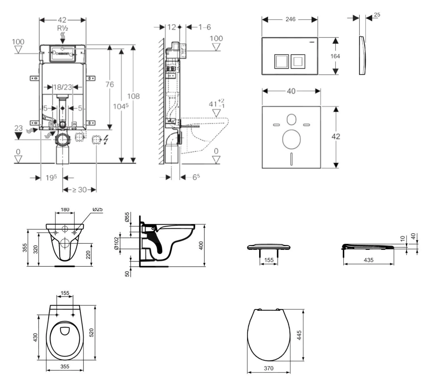 Geberit Kombifix - Set Voorwandinstallatie, Closet Alpha Met WC-zitting, Bedieningsplaat Delta50, Mat Chroom 110.100.00.1 NR6 - Afbeelding 2