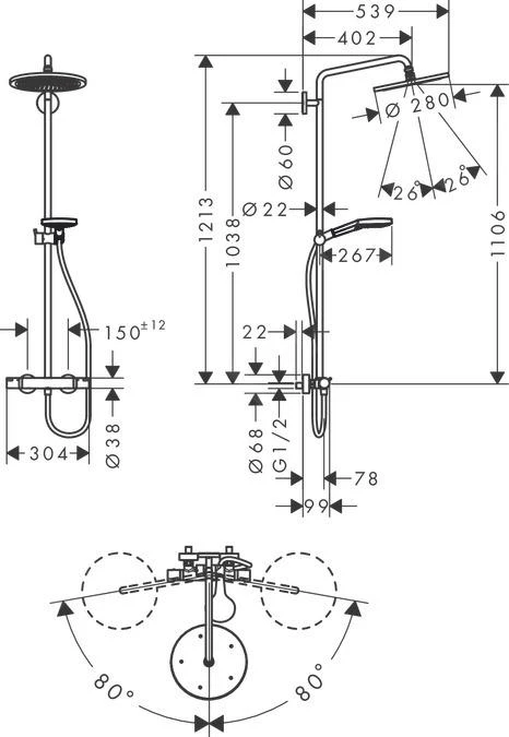 Hansgrohe Croma Select S - Doucheset Showerpipe 280 Met Thermostaat, EcoSmart, Gepolijst Goud Look 26891990 - Afbeelding 2